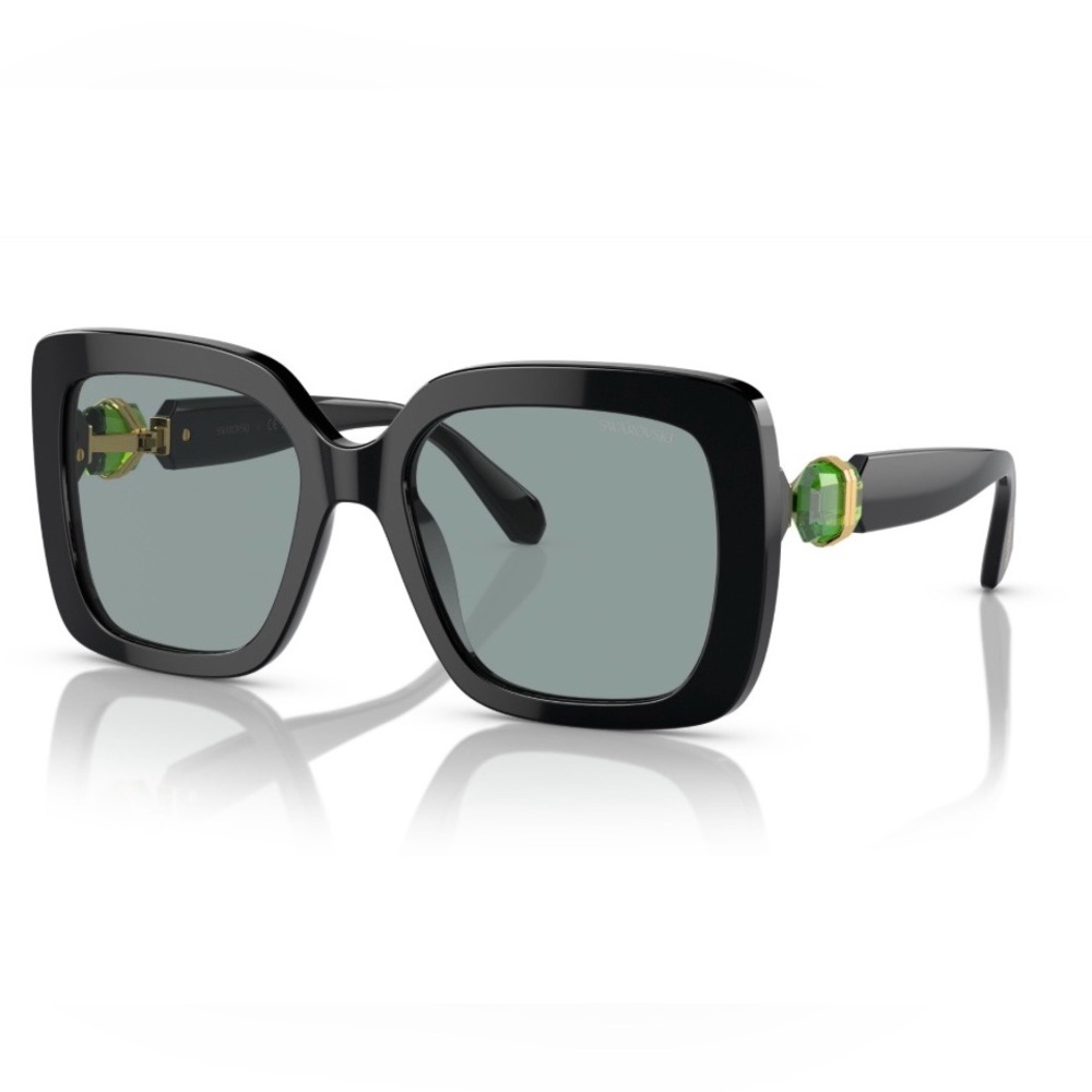 Swarovski SK6001 Large Black Sunglasses with Emerald Accents NWT